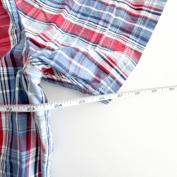 Nautica Mens Collared Shirt Button Down Short Sleeve Plaid Red Blue XL - Picture 5 of 7